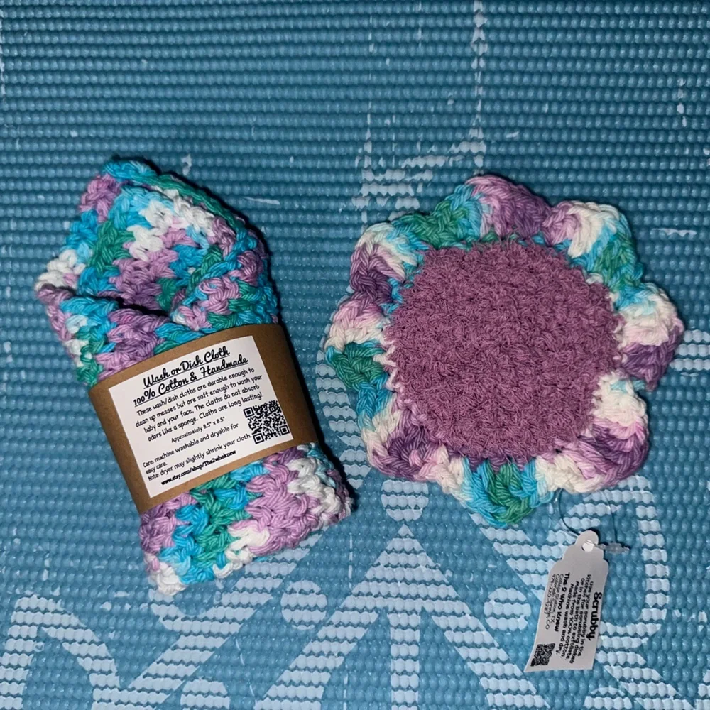 Purple and Green Handmade Cotton Multi Use Washcloth Set